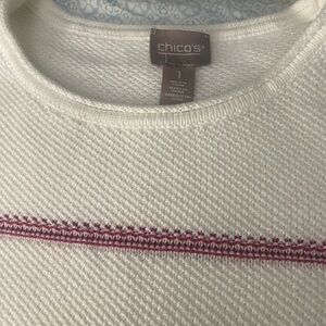 Women’s Chico sweater sz1  red and whiteish  ( not bright) . Machine washable.
